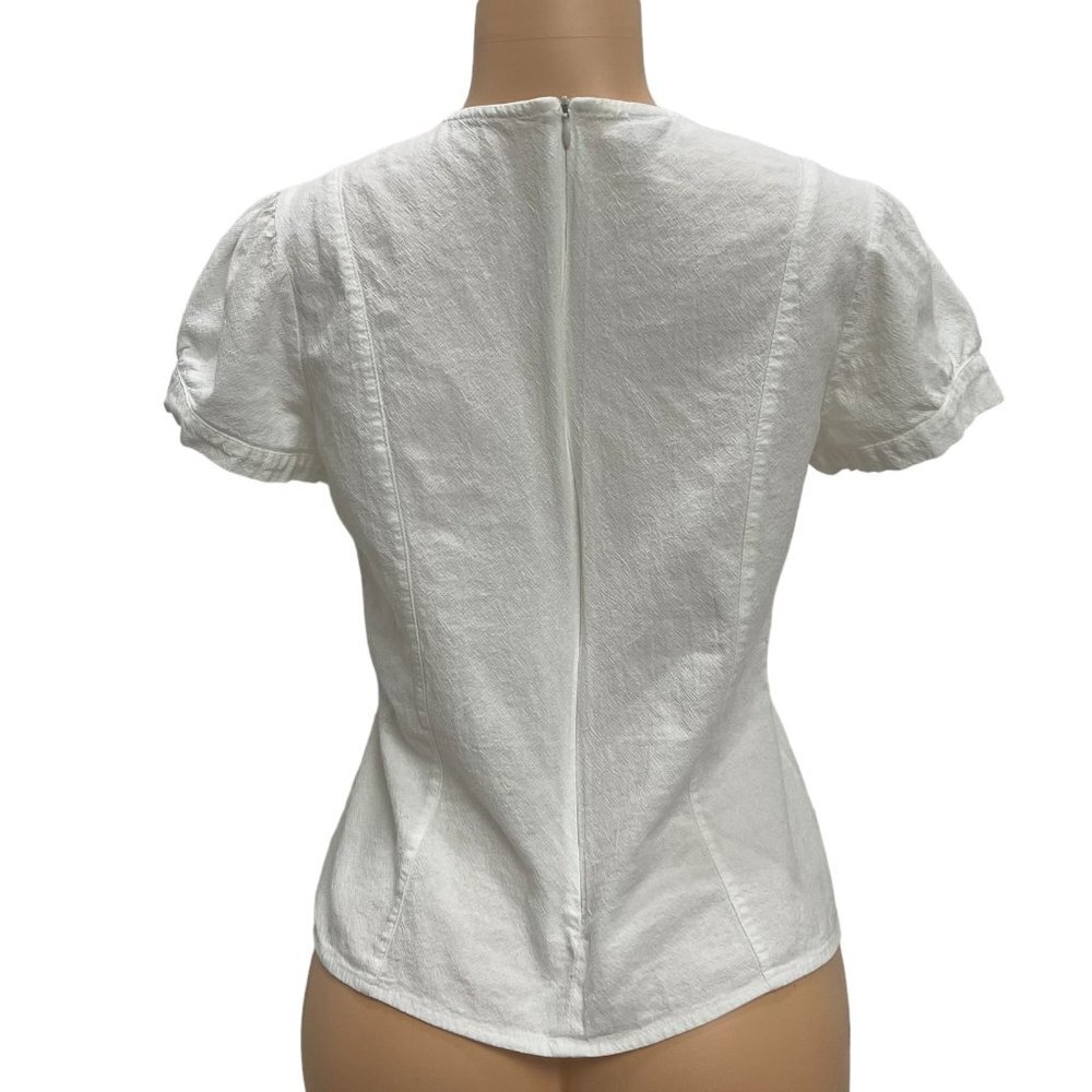 Cuco Mexico Class Women White Ivory Top Blouse Bubble Short Sleeve Cotton Sz M-L - Picture 3 of 6